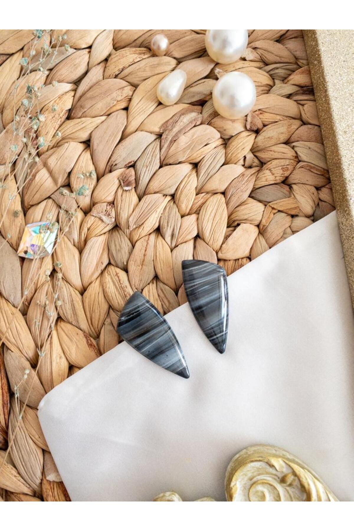 Özel Tasarım Çizgili Gri Polimer Kil Reçine Kaplama Küpe