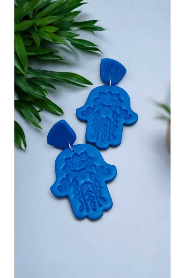 Özel Tasarım Polimer Kil Desenli Mavi Fatmanın Eli Küpe