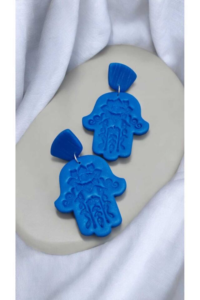 Özel Tasarım Polimer Kil Desenli Mavi Fatmanın Eli Küpe