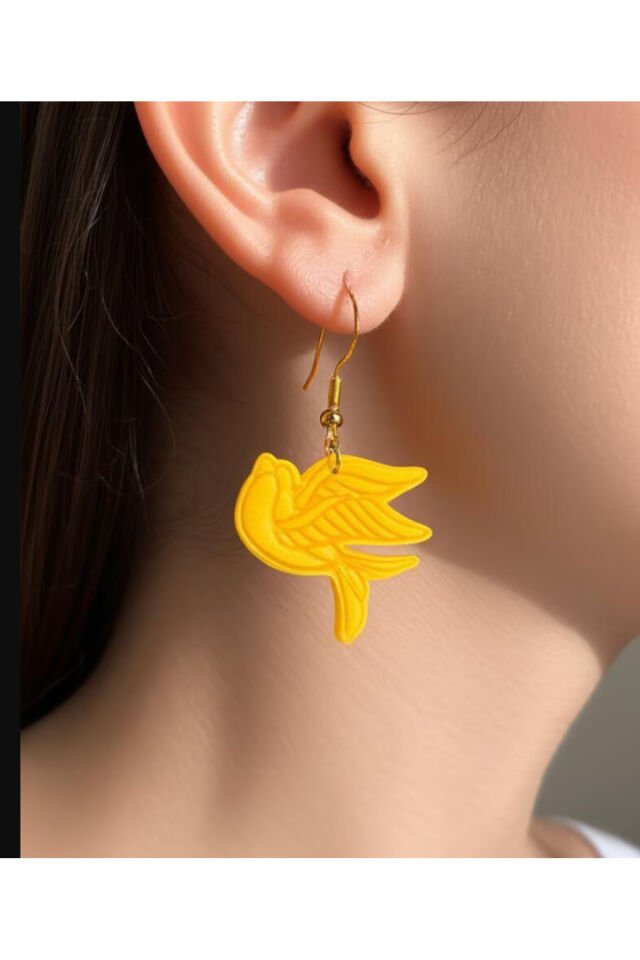 Özel Tasarım Polimer Kil Sarı Kuş Küpe