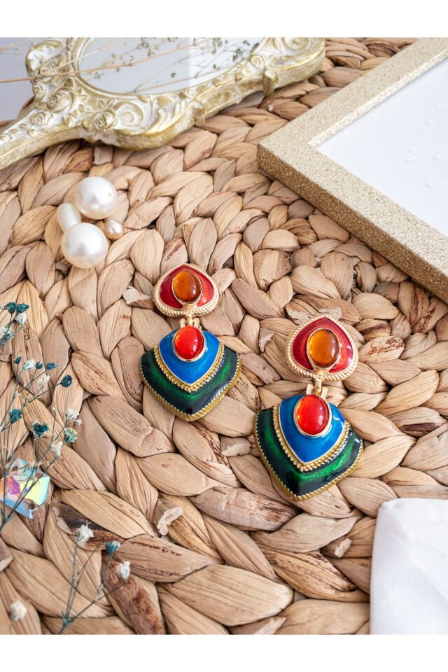 Renkli Kalp Retro Küpe