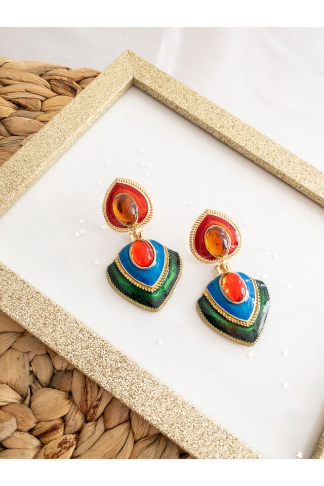 Renkli Kalp Retro Küpe