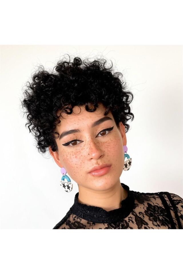 Özel Tasarım Yıldızlı Polimer Kil Mor ve Mavi Küpe