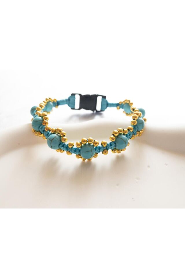 El Yapımı Doğal Firuze Taşlı Kedi ve Küçük Köpek Tasması – Şık ve Zarif Evcil Hayvan Aksesuarı