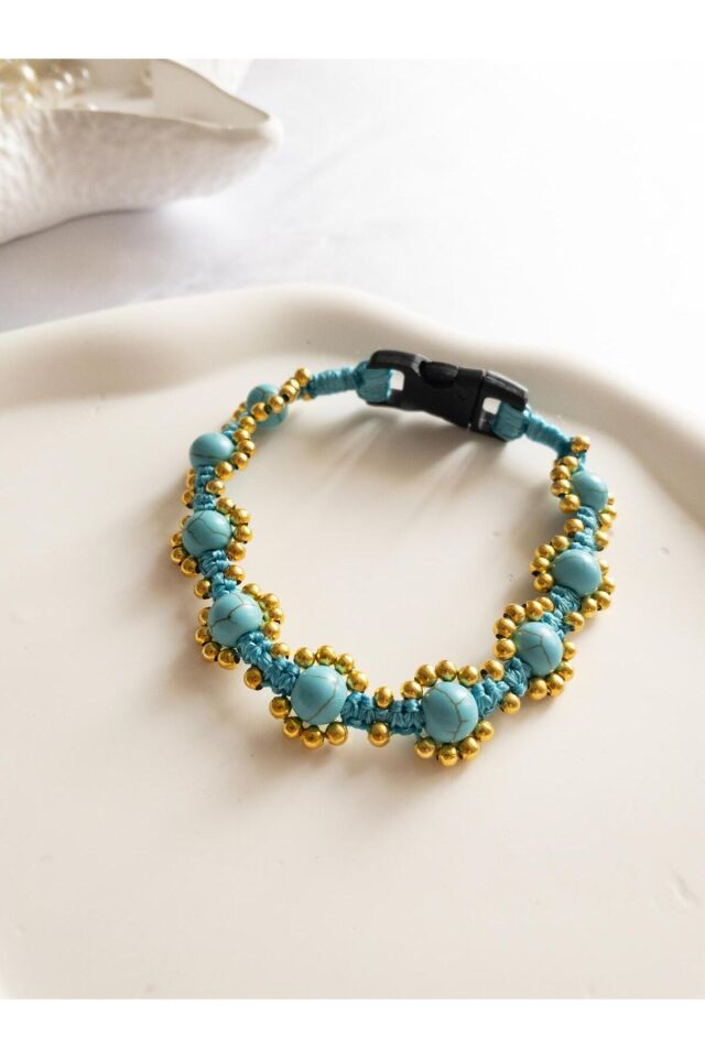 El Yapımı Doğal Firuze Taşlı Kedi ve Küçük Köpek Tasması – Şık ve Zarif Evcil Hayvan Aksesuarı