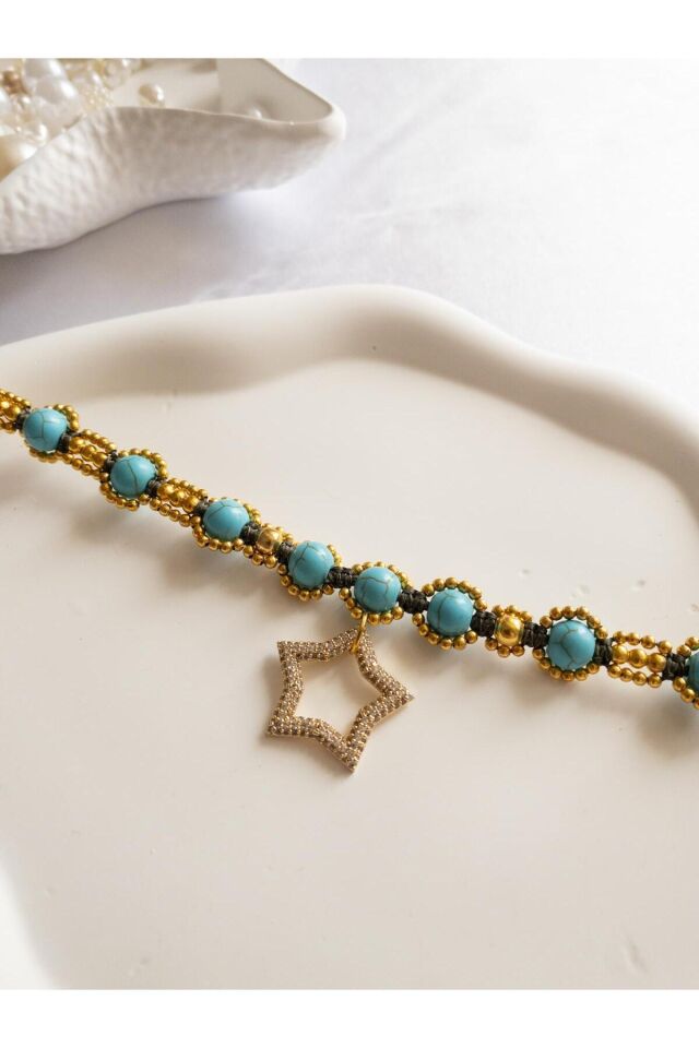 Doğal Firuze Taşlı Yıldız Charm'lı El Yapımı Kedi & Köpek Tasması – Şık Evcil Aksesuar