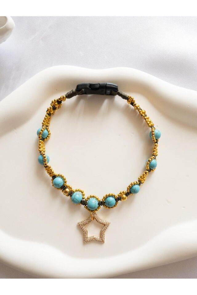 Doğal Firuze Taşlı Yıldız Charm'lı El Yapımı Kedi & Köpek Tasması – Şık Evcil Aksesuar