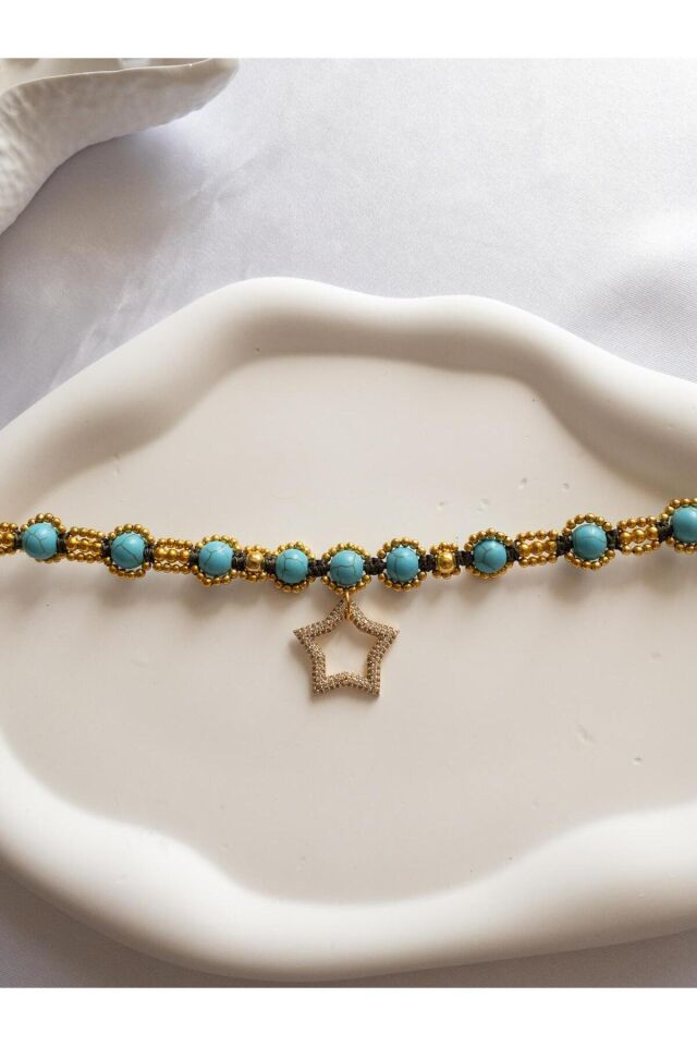 Doğal Firuze Taşlı Yıldız Charm'lı El Yapımı Kedi & Köpek Tasması – Şık Evcil Aksesuar