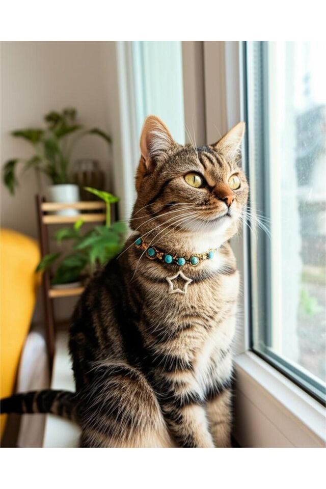 Doğal Firuze Taşlı Yıldız Charm'lı El Yapımı Kedi & Köpek Tasması – Şık Evcil Aksesuar