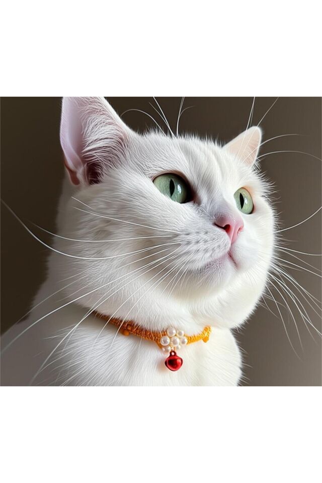 İnci ve Turuncu Çin Kristali Çiçek Detay Kırmızı Zilli Turuncu Kedi ve Küçük Irk Köpek Tasması