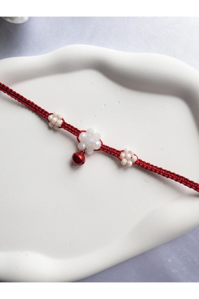 Açık Pembe Çin Kristali Çiçek Detay Kırmızı Zilli Kırmızı Renk Kedi ve Küçük Irk Köpek Tasması