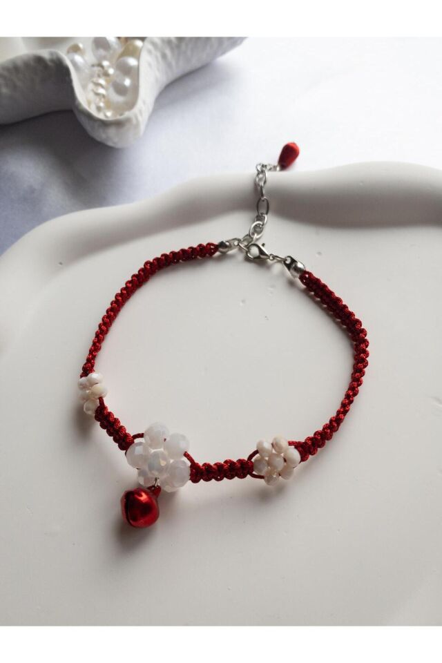 Açık Pembe Çin Kristali Çiçek Detay Kırmızı Zilli Kırmızı Renk Kedi ve Küçük Irk Köpek Tasması