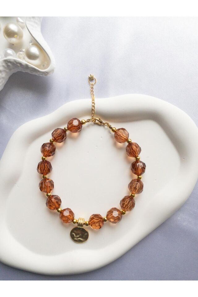 Kahverengi Boncuklu Gold Detay Kedi ve Küçük Irk Köpek Tasması