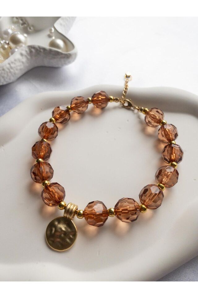 Kahverengi Boncuklu Gold Detay Kedi ve Küçük Irk Köpek Tasması