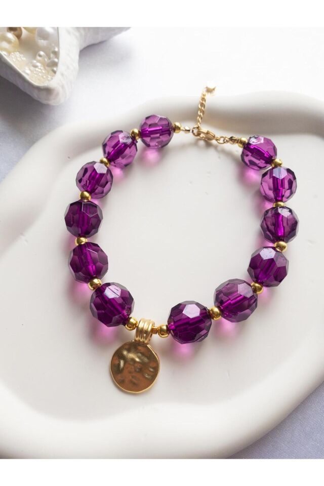 Mor Boncuklu Gold Detay Kedi ve Küçük Irk Köpek Tasması