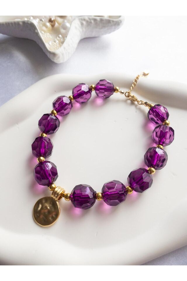 Mor Boncuklu Gold Detay Kedi ve Küçük Irk Köpek Tasması