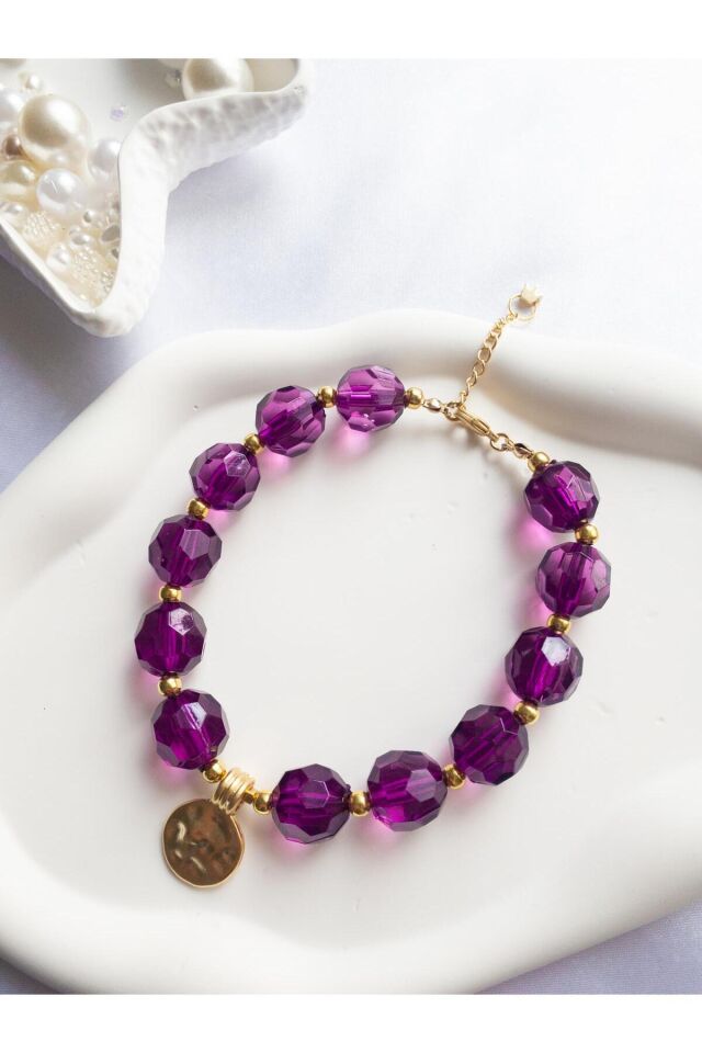 Mor Boncuklu Gold Detay Kedi ve Küçük Irk Köpek Tasması