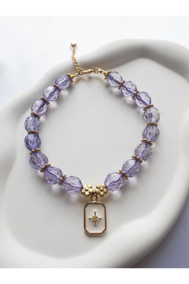 Mor Boncuklu Gold Kuzey Yıldızı Detay Kedi ve Küçük Irk Köpek Tasması