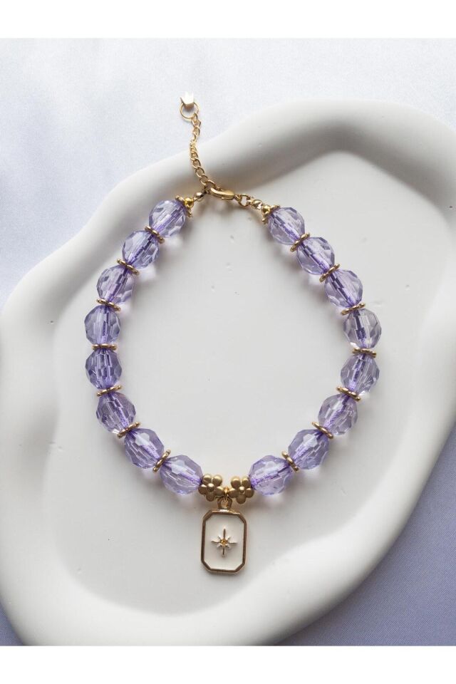 Mor Boncuklu Gold Kuzey Yıldızı Detay Kedi ve Küçük Irk Köpek Tasması