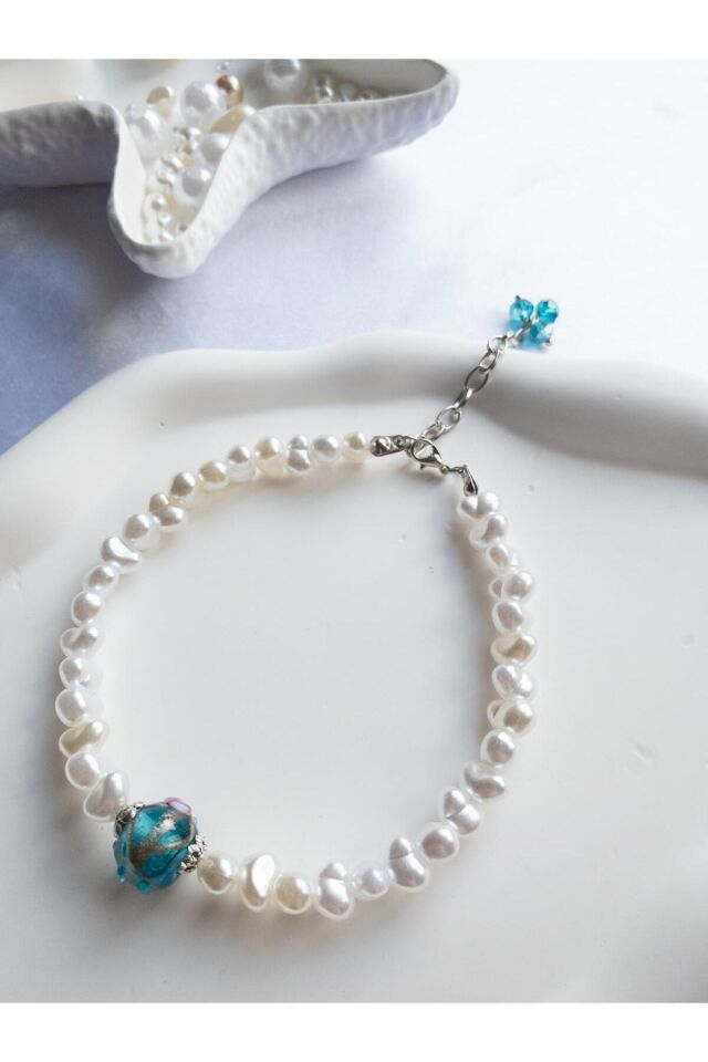 Mavi Cam Boncuk Detay İnci Kedi ve Küçük Irk Köpek Tasması