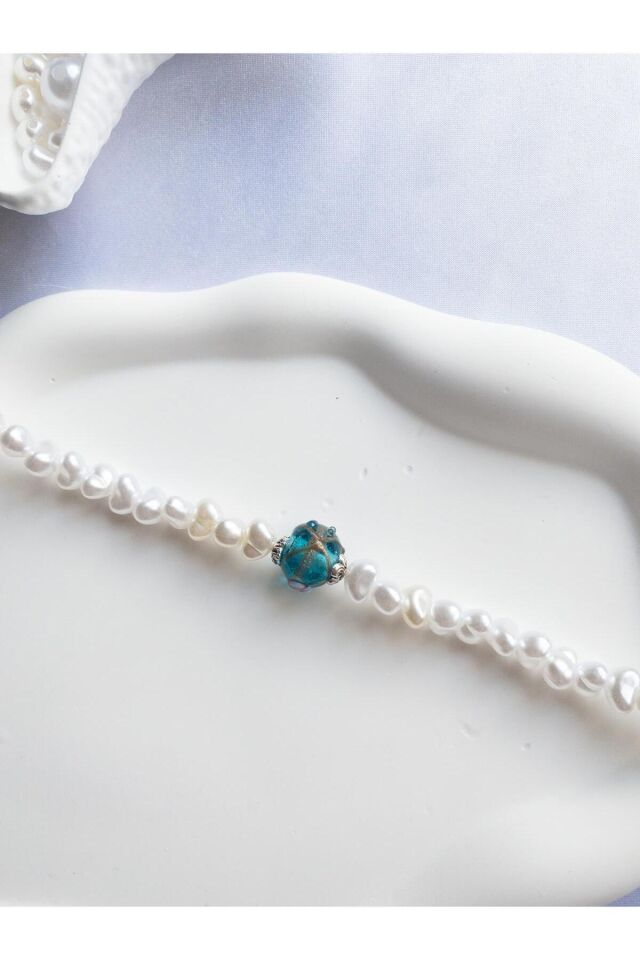 Mavi Cam Boncuk Detay İnci Kedi ve Küçük Irk Köpek Tasması