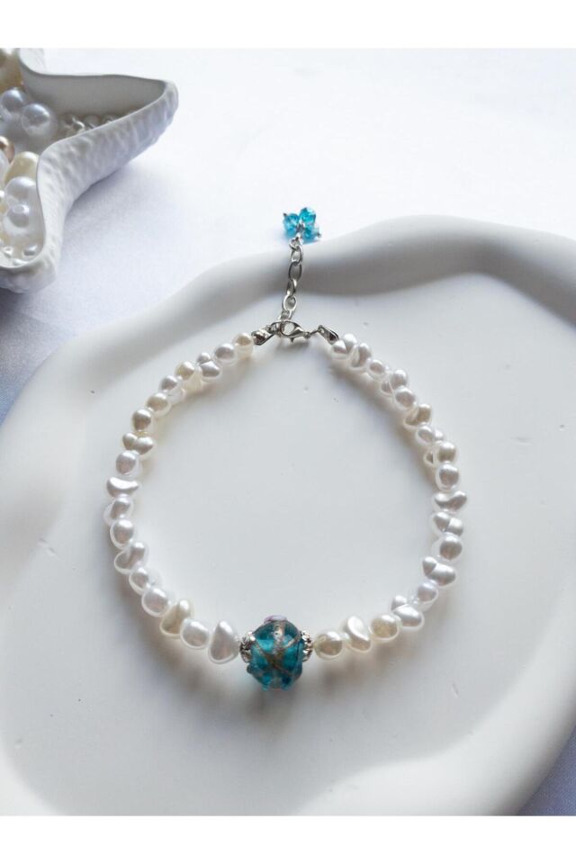 Mavi Cam Boncuk Detay İnci Kedi ve Küçük Irk Köpek Tasması