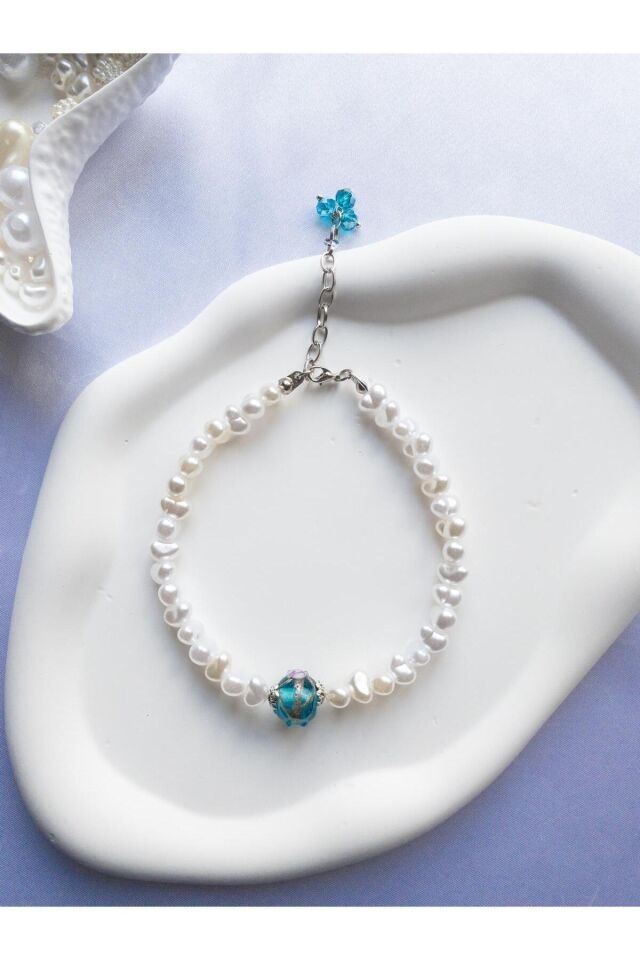 Mavi Cam Boncuk Detay İnci Kedi ve Küçük Irk Köpek Tasması