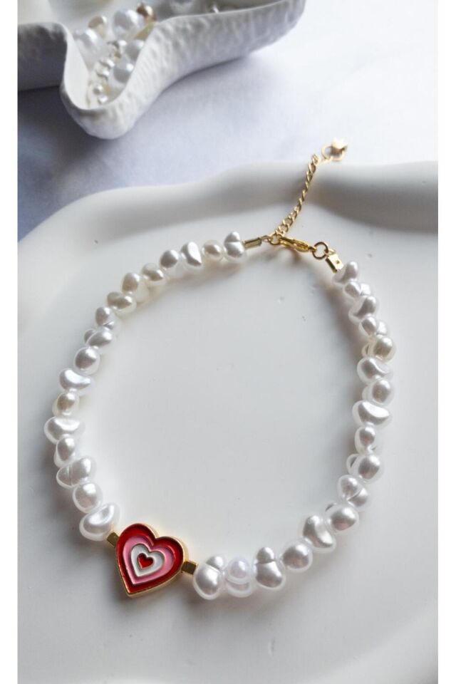 Renkli Kalp Detay İnci Kedi ve Küçük Irk Köpek Tasması