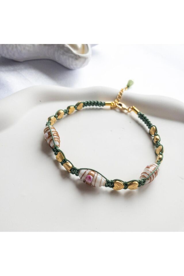 Renkli Cam Boncuk Gold Kalp Detay Yeşil Kedi ve Küçük Irk Köpek Tasması