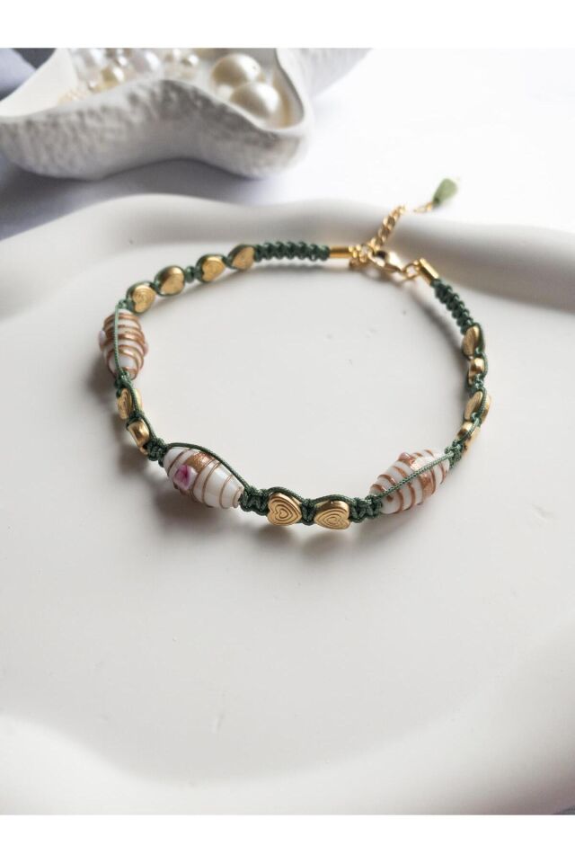 Renkli Cam Boncuk Gold Kalp Detay Yeşil Kedi ve Küçük Irk Köpek Tasması