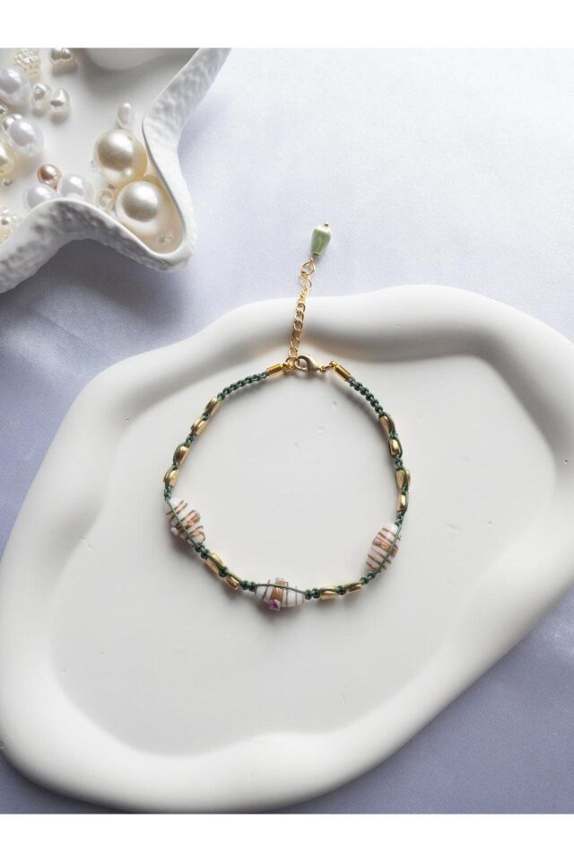 Renkli Cam Boncuk Gold Kalp Detay Yeşil Kedi ve Küçük Irk Köpek Tasması