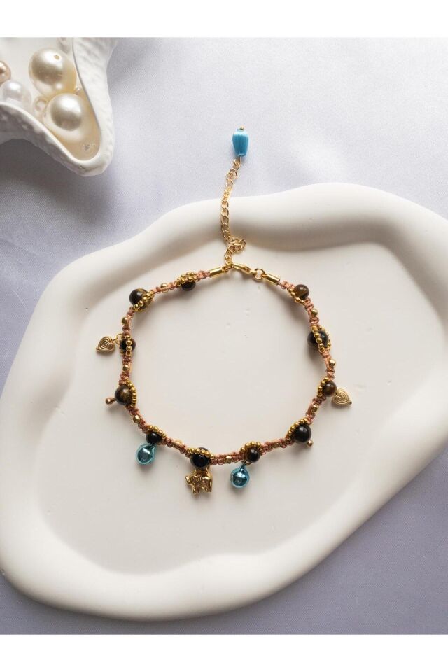 Doğal Taş Labradorit Boncuklu Kristal Taş Charmlı Lacivert Kedi ve Küçük Irk Köpek Tasması