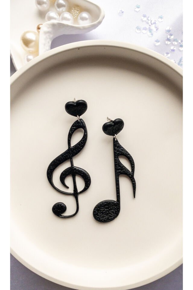 Özel Tasarım Polimer Kil Sol Anahtarı ve On Altılık Nota Küpe