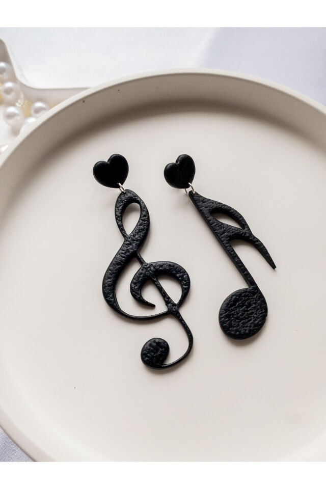 Özel Tasarım Polimer Kil Sol Anahtarı ve On Altılık Nota Küpe