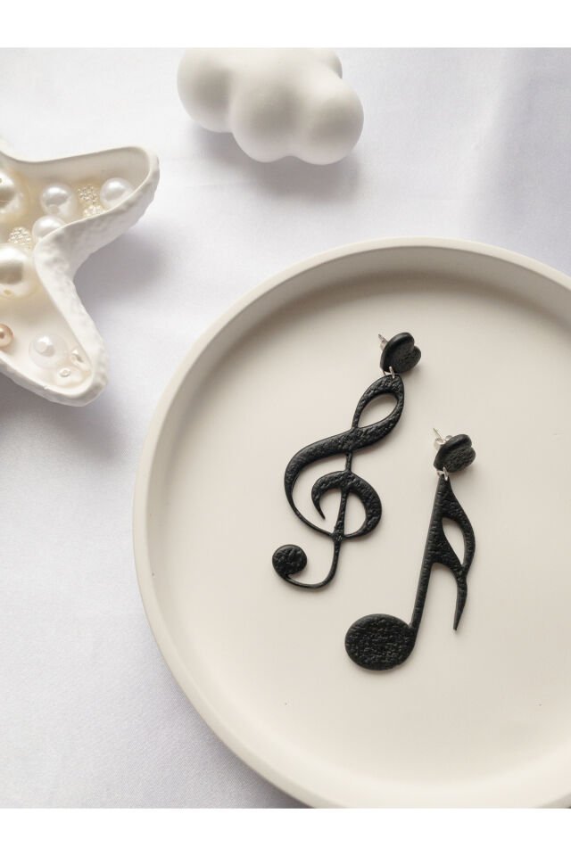 Özel Tasarım Polimer Kil Sol Anahtarı ve On Altılık Nota Küpe