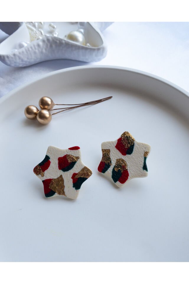 Özel Tasarım Renkli Polimer Kil Yıldız Küpe