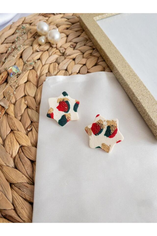 Özel Tasarım Renkli Polimer Kil Yıldız Küpe