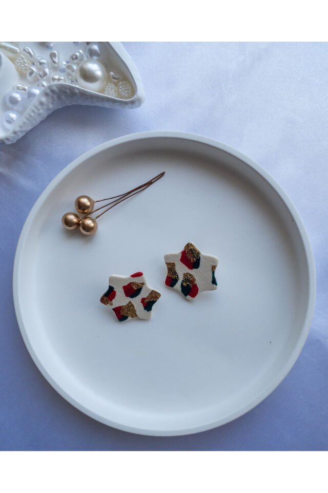 Özel Tasarım Renkli Polimer Kil Yıldız Küpe