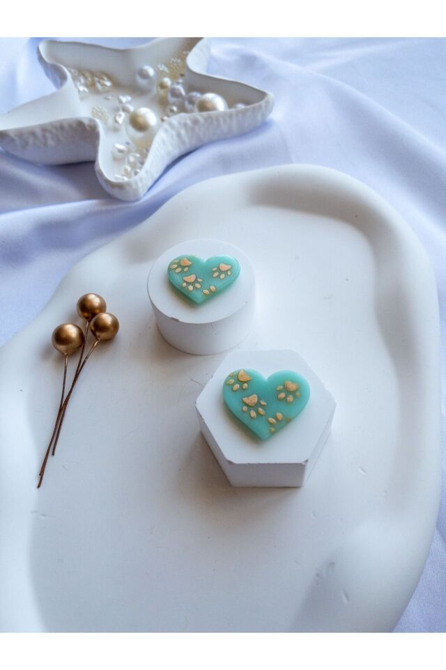 Özel Tasarım Şeffaf Turkuaz Kil Üzeri Gold Pati Küpe