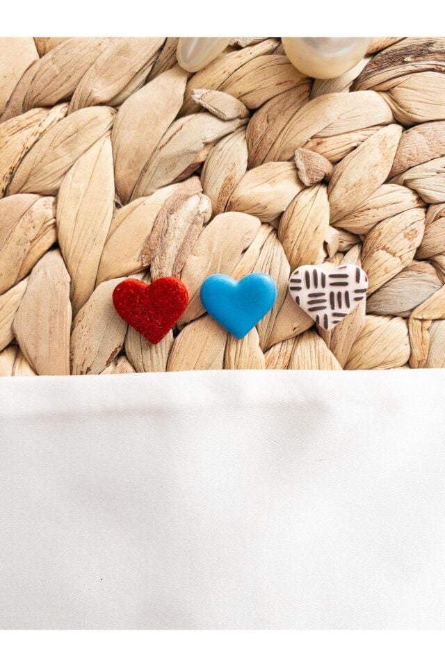 Özel Tasarım Parlak Mavi Kırmızı Ekose Polimer Kil Mini Kalp Küpe Seti