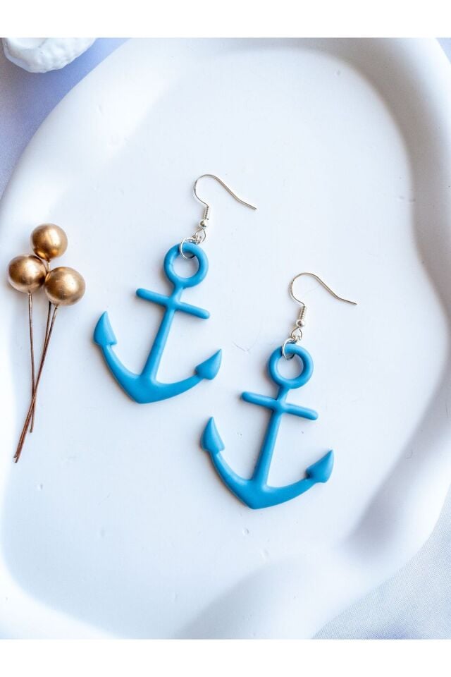 Özel Tasarım Mavi Polimer Kil Çapa Küpe