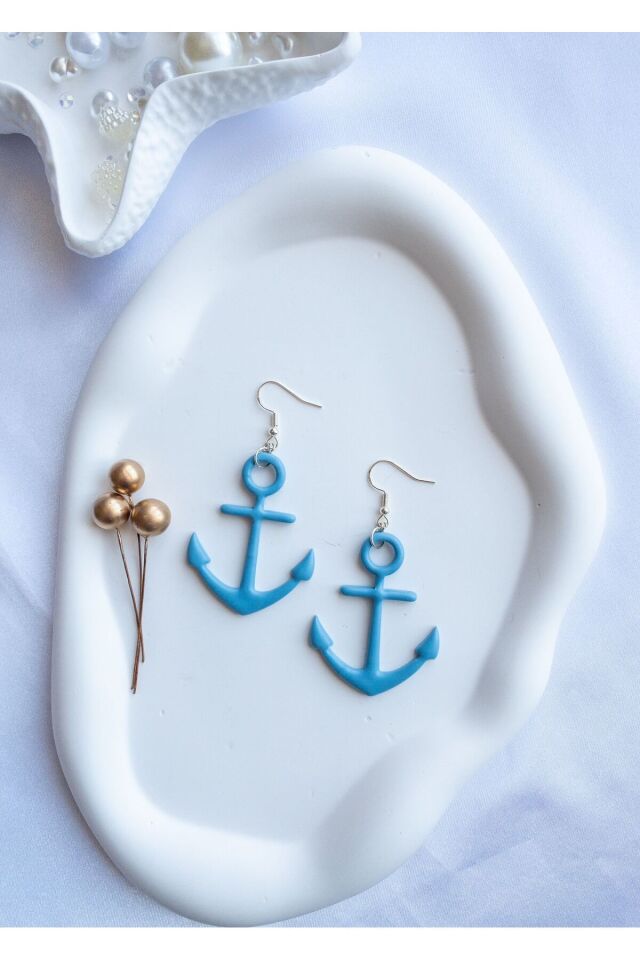 Özel Tasarım Mavi Polimer Kil Çapa Küpe