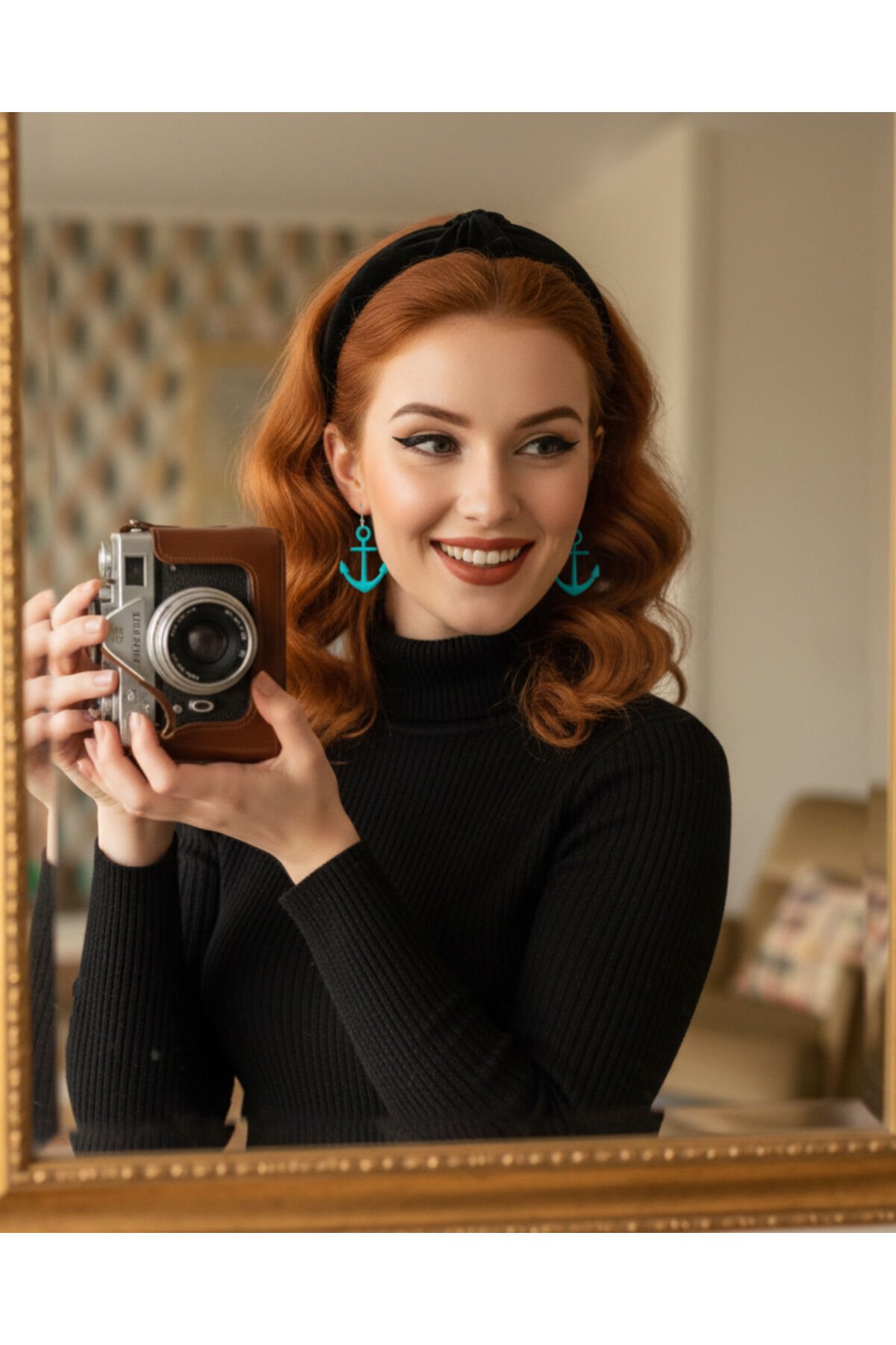 Özel Tasarım Mavi Polimer Kil Çapa Küpe