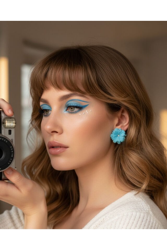 Özel Tasarım Açık Mavi Polimer Kil Çiçek Küpe