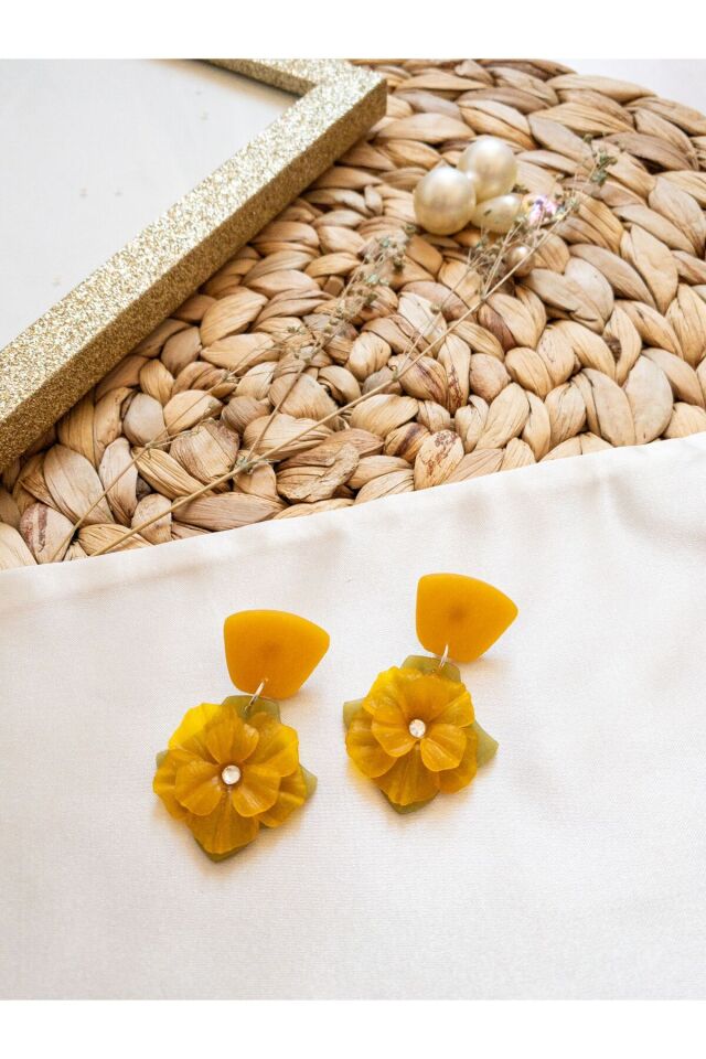 Özel Tasarım Sarı Polimer Kil Çiçek Küpe