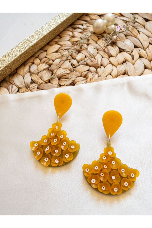 Özel Tasarım Sarı Polimer Kil Mini Çiçekli Küpe