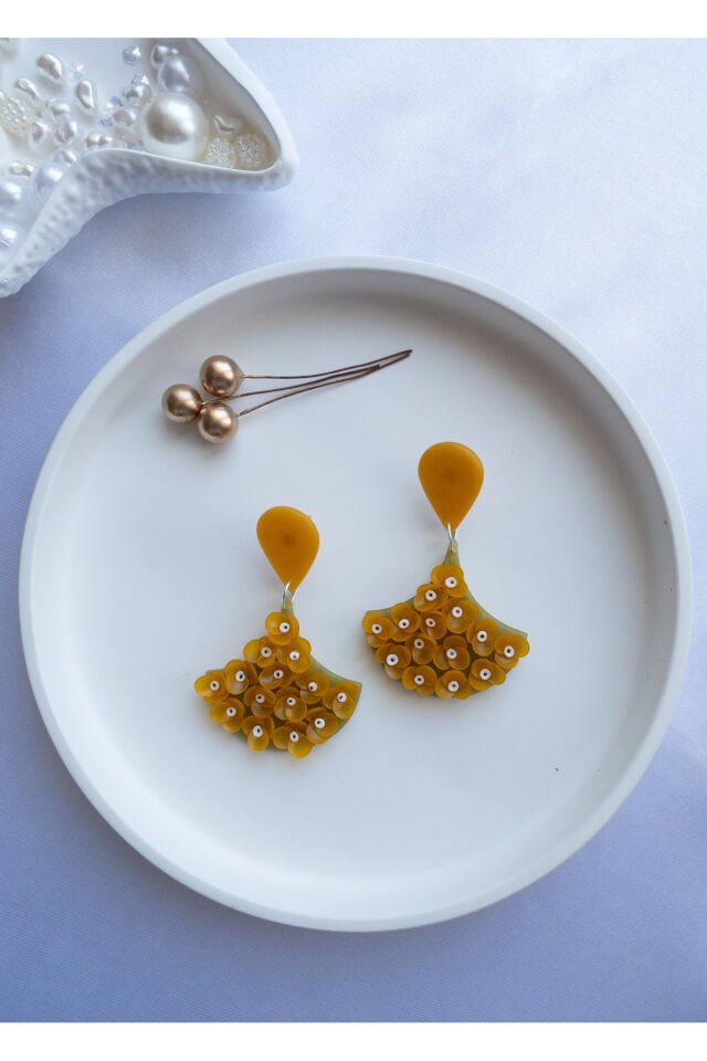 Özel Tasarım Sarı Polimer Kil Mini Çiçekli Küpe