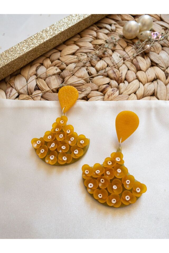 Özel Tasarım Sarı Polimer Kil Mini Çiçekli Küpe