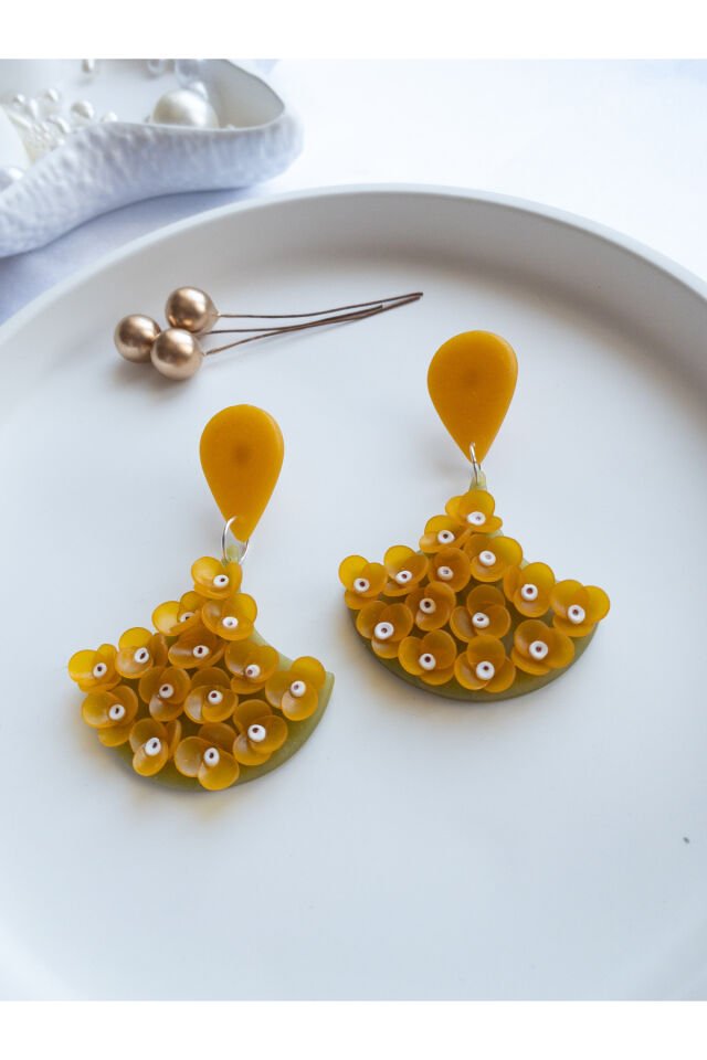 Özel Tasarım Sarı Polimer Kil Mini Çiçekli Küpe