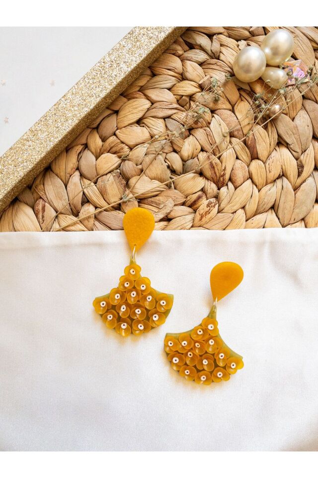 Özel Tasarım Sarı Polimer Kil Mini Çiçekli Küpe